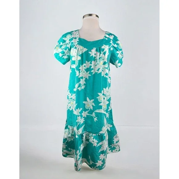 Vtg Royal Creations Hawaii Floral Orchid Ruffle Hem Dress Muumuu Women's Large - Picture 16 of 16